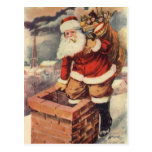 Victorian Santa Claus Climbing Down the Chimney Postcard