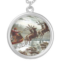 Victorian Santa Claus Reindeer and Sleigh Personalized Necklace