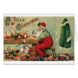 Victorian Santa in His  Workshop Christmas Card