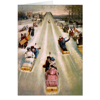 Victorian Sledding Hill Vintage Christmas Card