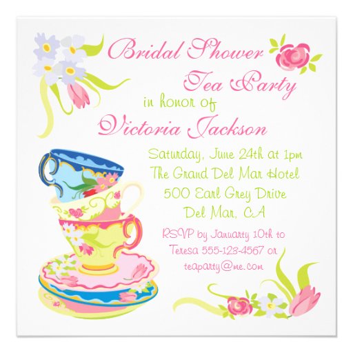 Victorian Stacked Tea Cups Tea Party Bridal Shower 5.25x5.25 Square