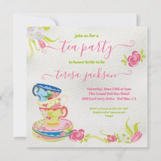 Victorian Stacked Tea Cups Tea Party Invitation