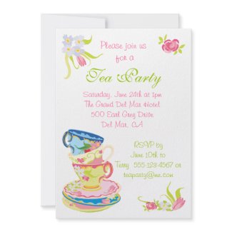 Victorian Stacked Tea Cups Tea Party Invitation zazzle_invitation