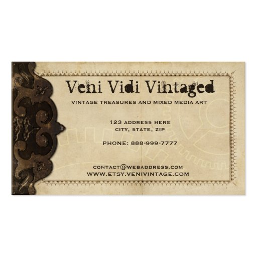 Victorian Steampunk Leather & Gears Business Cards (back side)