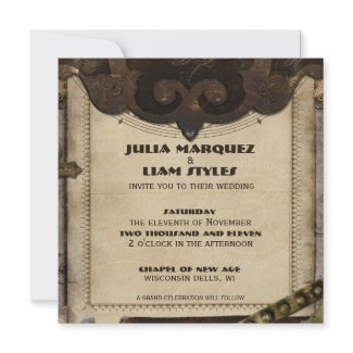Victorian Steampunk Leather Wedding Invitation invitation
