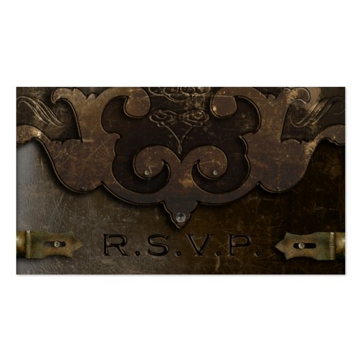 Victorian Steampunk Leather Wedding RSVP Cards Business Card Templates (back side)