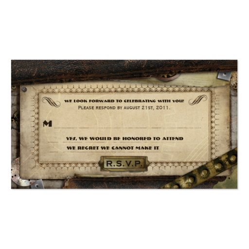Victorian Steampunk Leather Wedding RSVP Cards Business Card Templates (front side)