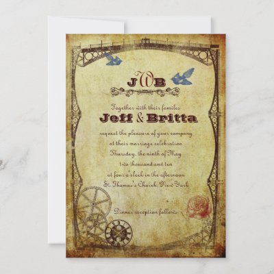 An oldworld Victorian Steampunk wedding invitation set for couples planning 