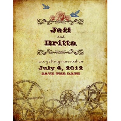 Wedding Invitations Save  Date Cards on Victorian Steampunk Wedding Save The Date Invitation