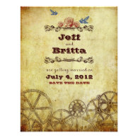 Victorian Steampunk Wedding Save the Date Personalized Invitations