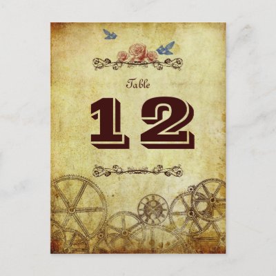 Victorian Steampunk Wedding Table Number Postcards