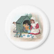 Victorian Tea Party in Doghouse Refrigerator Magnets