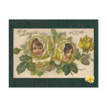 Victorian Valentine 2 Girls Yellow Roses Postcard