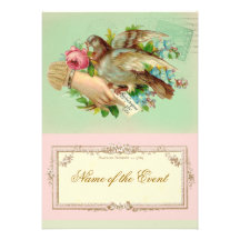 Victorian Valentine Bird and rose Invitations