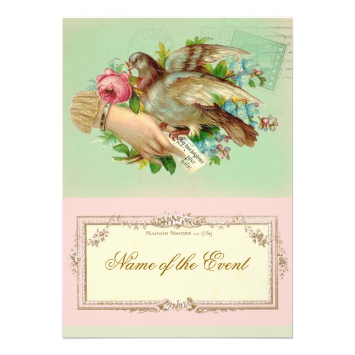 Victorian Valentine Bird and rose Invitations (front side)