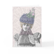 Victorian Valentine - Woman With Lilac Hat Greeting Cards