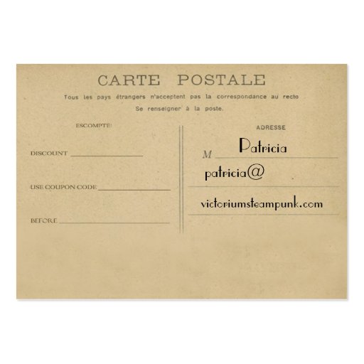 Victorian Vintage Style Chubby Business Card (back side)