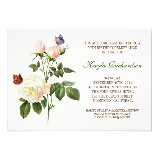 victorian white rose birthday custom invitation