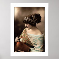 victorian woman hair up in beads posters
