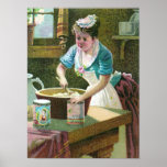 Victorian Woman Mixing Dough in Bowl Posters