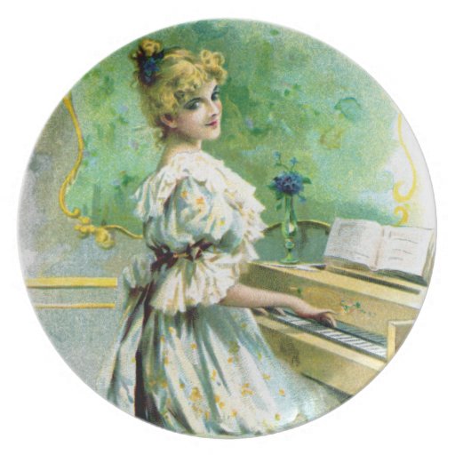 Victorian Woman Playing Piano Melamine Plate Zazzle