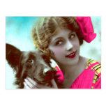 Victorian Woman with Dog Postcard