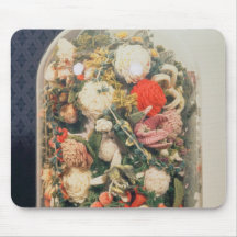 Victorian woollen flowers in a glass case mouse pads