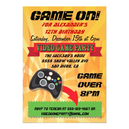 Video Game Birthday Party Invitations (front side)