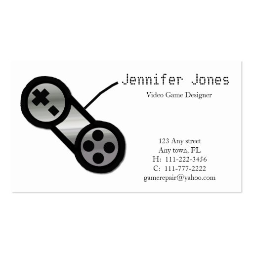 Video Game Design Business Card (front side)