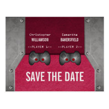 Video Game Save the Date Postcard, Pink