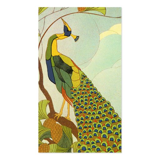 Viennese Art Nouveau Peacock Business Cards (front side)