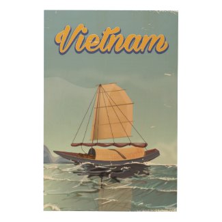 Vietnam fishing boat vintage travel poster wood print