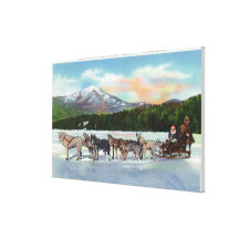 View of a Dogsled Team on Mirror Lake Stretched Canvas Print