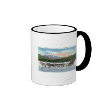 View of a Dogsled Team on Mirror Lake Coffee Mug