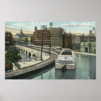 View of Canal Boats going over the Aqueduct Posters