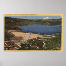 View of Dam, Lake, & Mt. Shasta in Distance Print