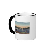 View of Dock, Lake, & Sailboats Coffee Mugs