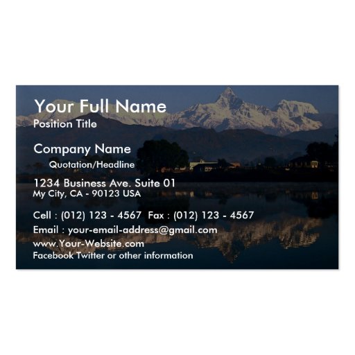 View of Macchapuchhre over Pokhara Lake, Pokhara, Business Card (front side)