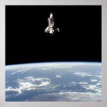 View of Space Shuttle Challenger above Earth Print