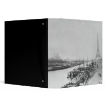 View of the banks of the Seine & the Eiffel 3 Ring Binders