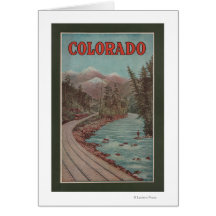 View of Train Alongside River - Travel Poster Card