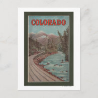 View of Train Alongside River - Travel Poster Postcards