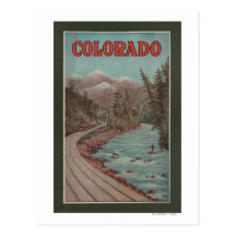 View of Train Alongside River - Travel Poster Postcards