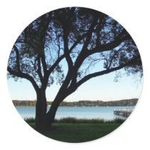 View Of Wharf On The Side Of Beautiful Lake. Round Sticker