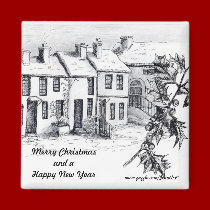 Village in Snow magnets by JenuArt Village in Snow magnets