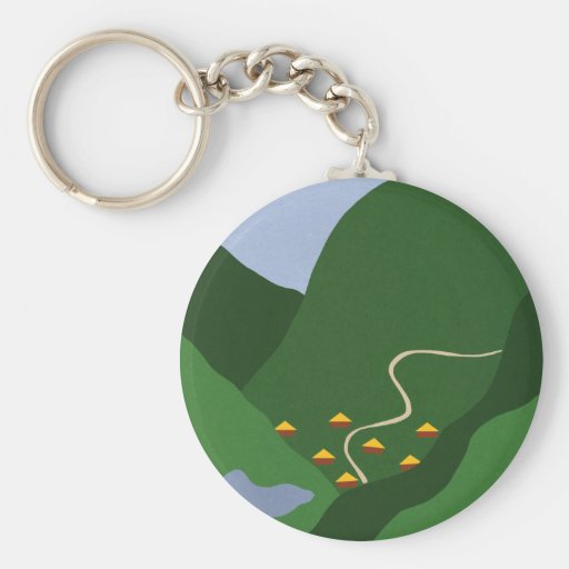 Village in the Valley Whimsical Cartoon Art Keychains
