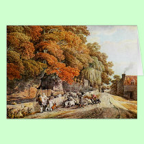Village Scene - Fine Art Watercolor Painting Card cards