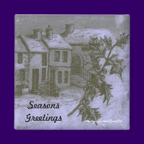 Village Snow Scene magnets by JenuArt Village Snow Scene magnets