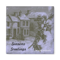 Village Snow Scene magnets by JenuArt Village Snow Scene magnets