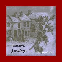 Village Snow Scene magnets by JenuArt Village Snow Scene magnets
